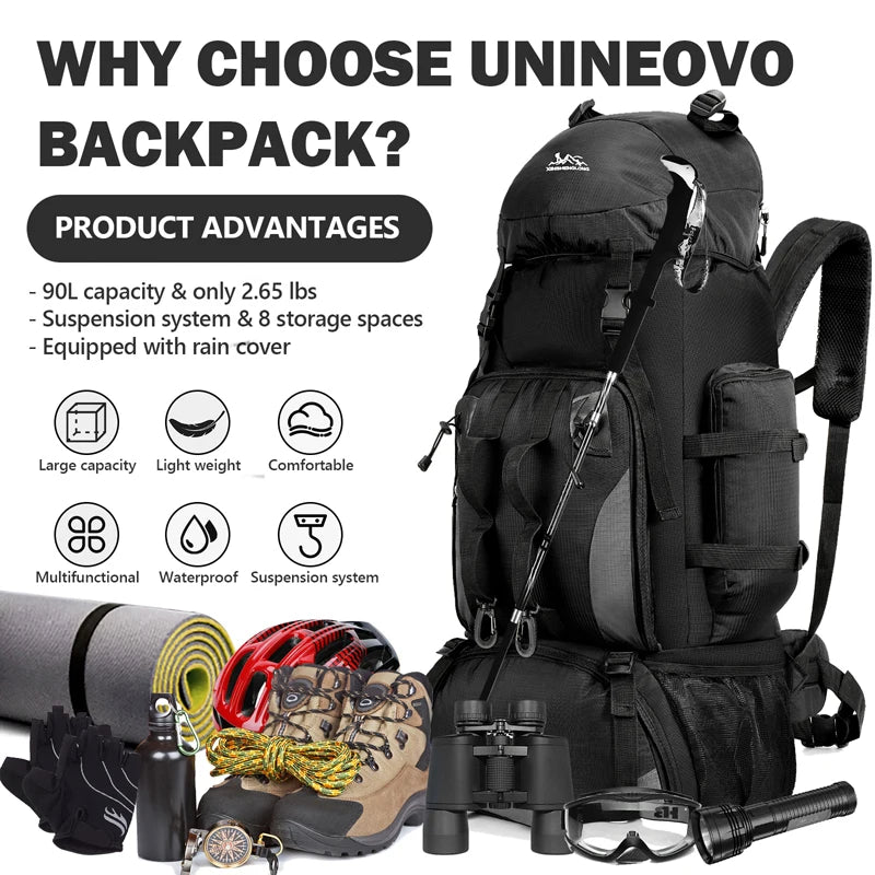 90L Waterproof Hiking Backpack – Large Capacity Trekking & Camping Rucksack for Men